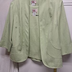R&K Women's Light Green Open Front Jacket With Tank